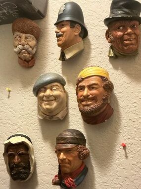 Vintage Chalkware Wall Bust Set (8) Unique
